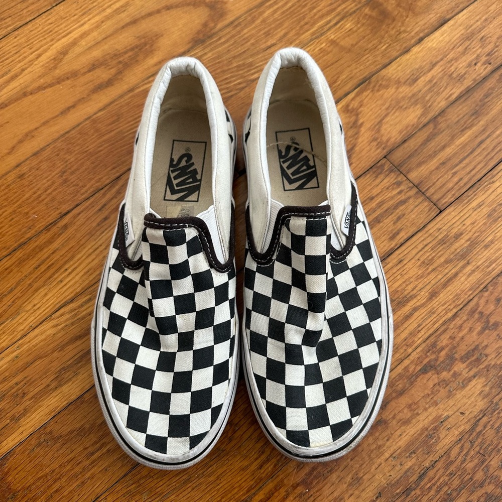 Women’s checkered slip on vans size 7